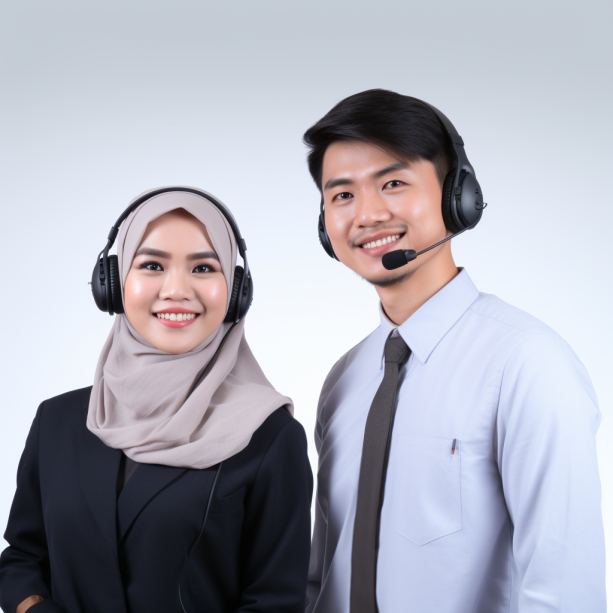 Two telesales staff with headsets