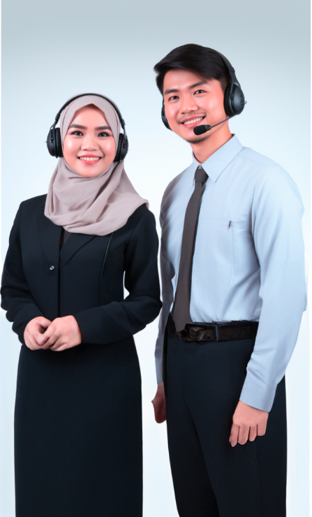 Two telesales staff with headsets